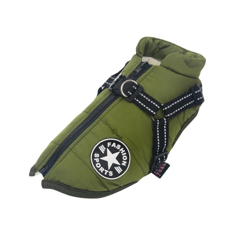 WaterproofWinterDogJacketWithBuilt-inHarness-green