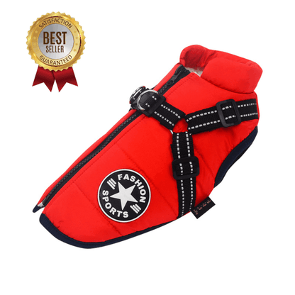WaterproofWinterDogJacketWithBuilt-InHarness-red