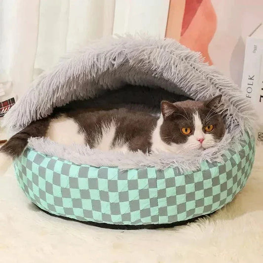 Diamond Quilt Dog Cave Bed - Premium Orthopedic Washable Gray Cave Bed for Dogs
